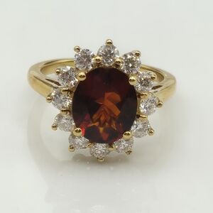 NWT Genuine Brazilian Cherry Citrine and Moissanite Sunburst Ring Size 8